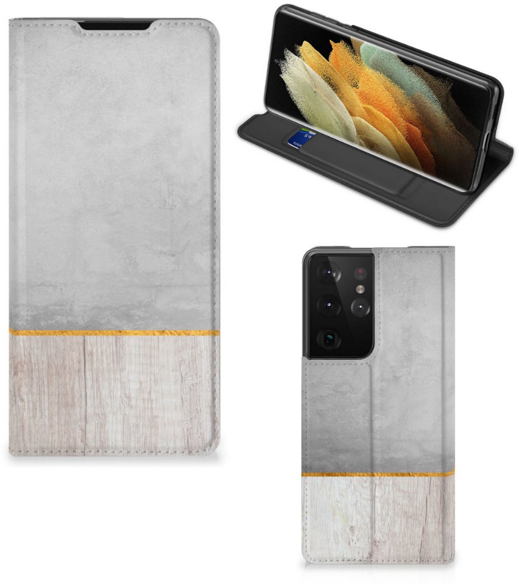 Samsung Galaxy S21 Ultra Book Wallet Case Wood Concrete