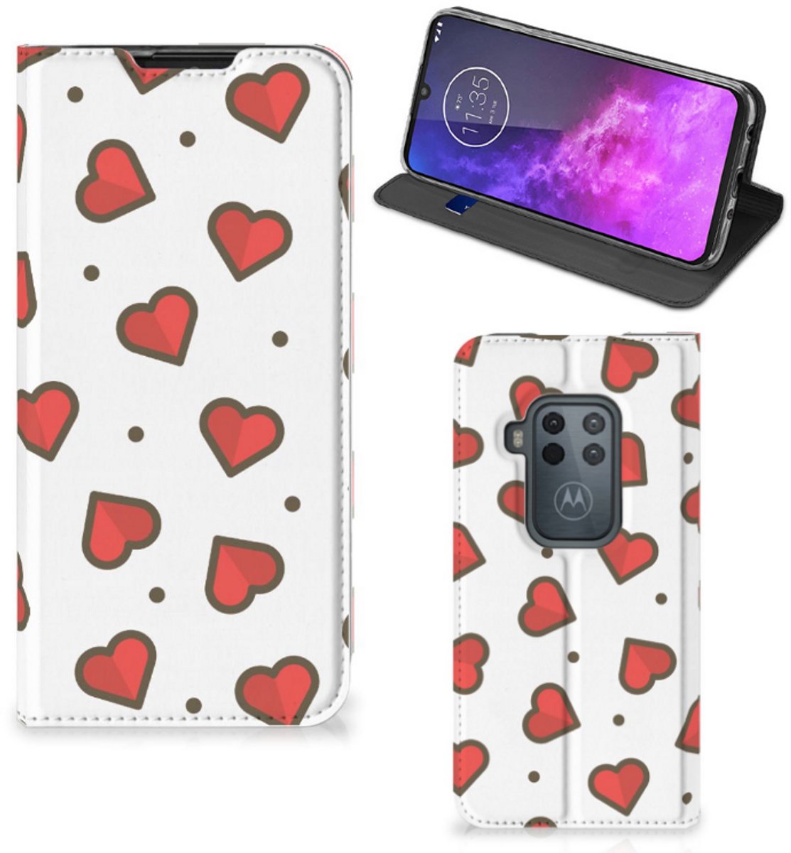 Motorola One Zoom Hoesje met Magneet Hearts
