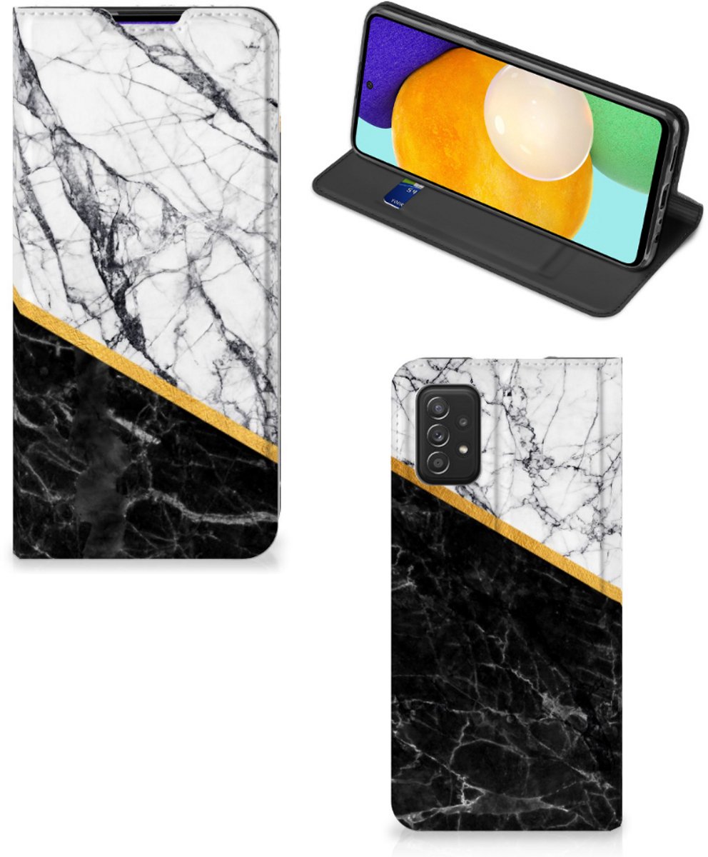 Samsung Galaxy A03s Standcase Marmer Wit Zwart - Origineel Cadeau Man