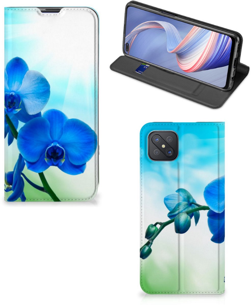 Standcase Hoesje voor OPPO Reno4 Z 5G Smart Cover Orchidee Blauw - Cadeau voor je Moeder