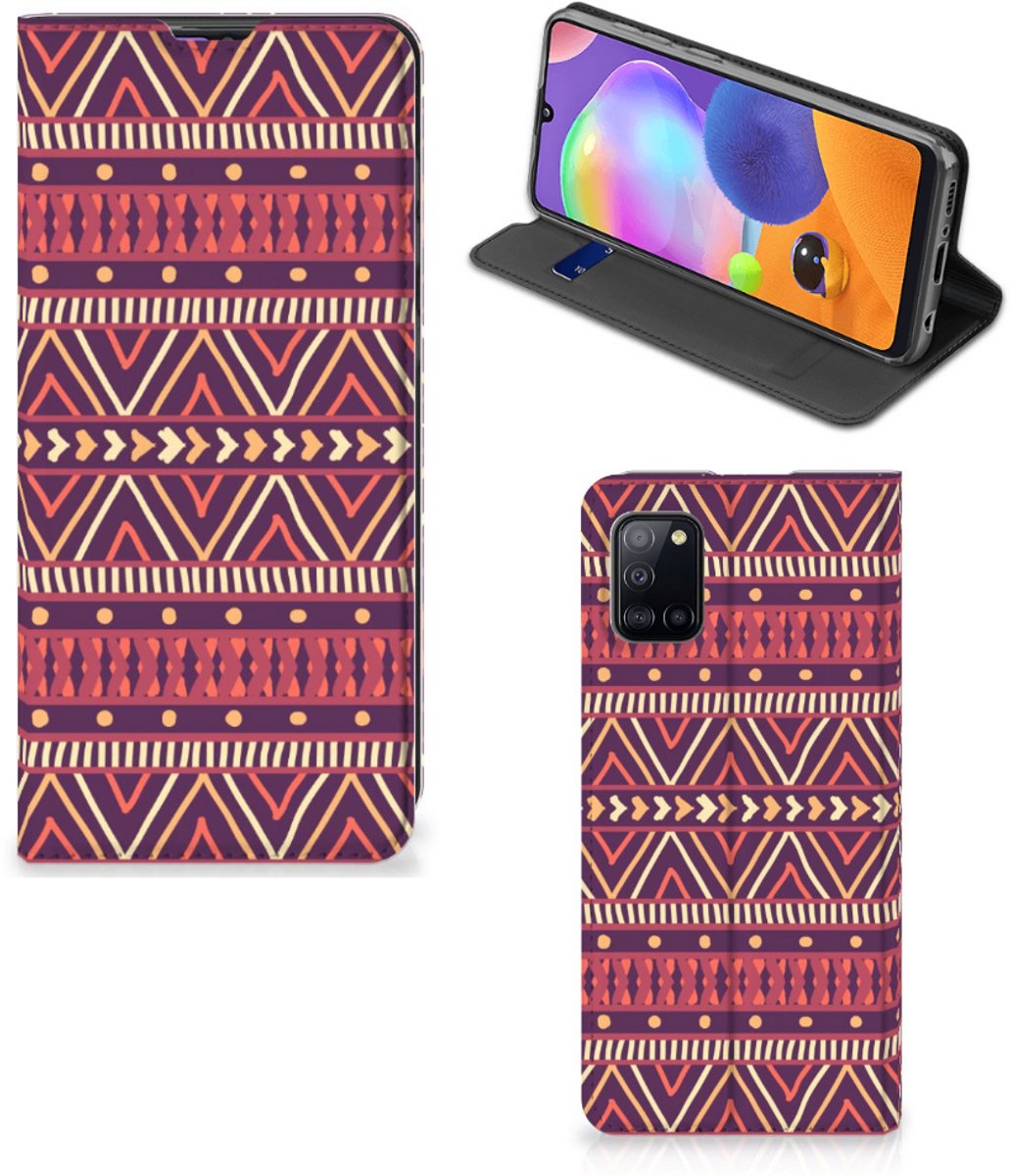 Standcase Hoesje voor Samsung Galaxy A31 Hoesje met Magneet Aztec Paars