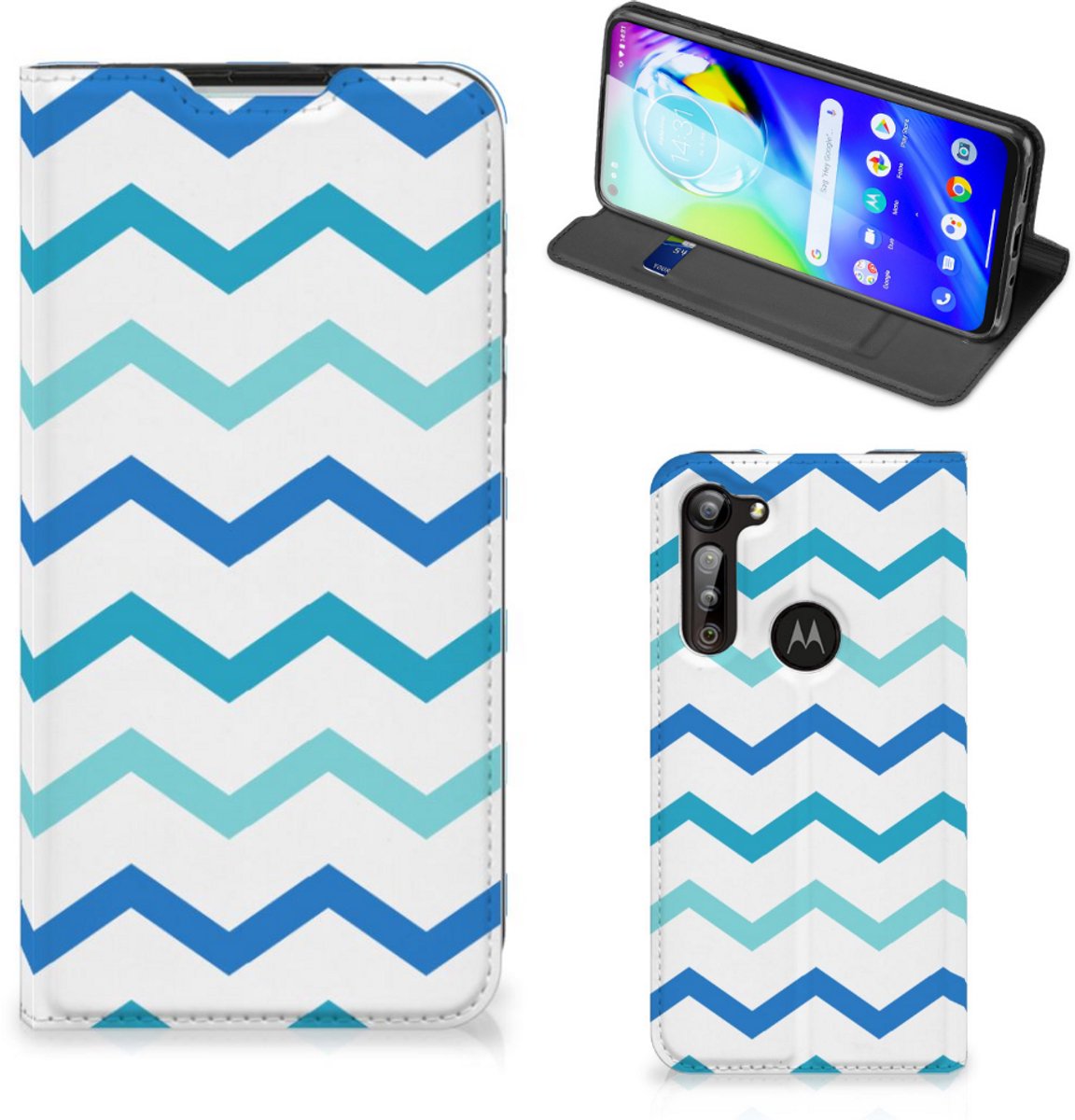 Motorola Moto G8 Power Hoesje met Magneet Zigzag Blauw