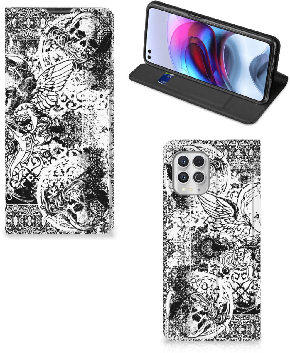 Mobiel BookCase Motorola Moto G100 Skulls Angel