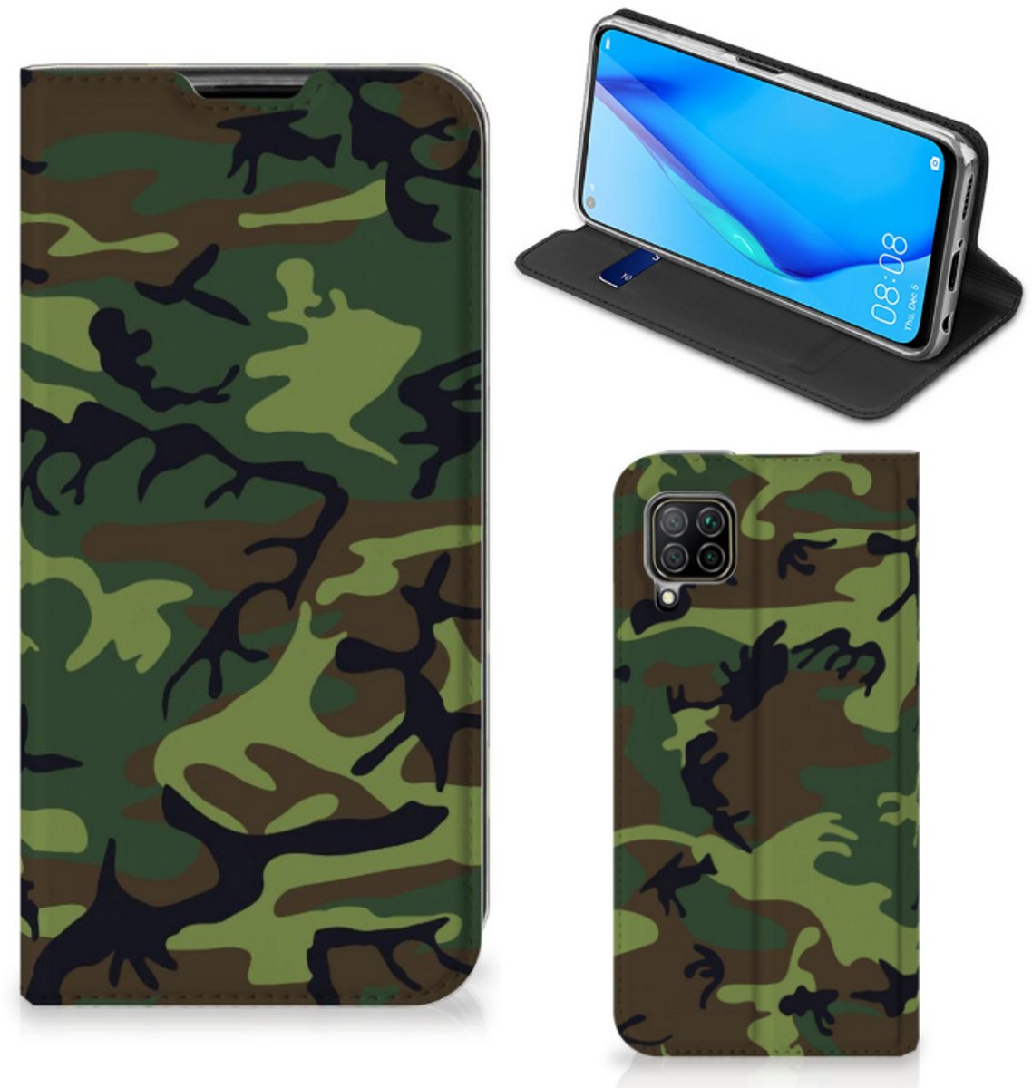 Huawei P40 Lite Hoesje met Magneet Army Dark