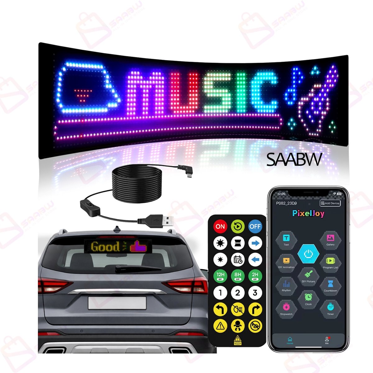 LED Display Paneel 16x64 – Programmeerbaar Auto Raam LED Bord met App & Afstandsbediening – RGB Animatie – led display paneel – auto led scherm raam – led tekst display auto – rgb led display 16x64 – app bestuurbaar led bord – 86316