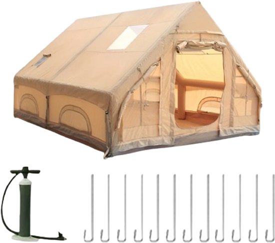 Cellista Opblaasbare Tent - Glamping Familietent - Waterdicht - 12m² - 5-8 Personen - Snelle Opzet Camping Tent 300x400 cm met Opbergtas