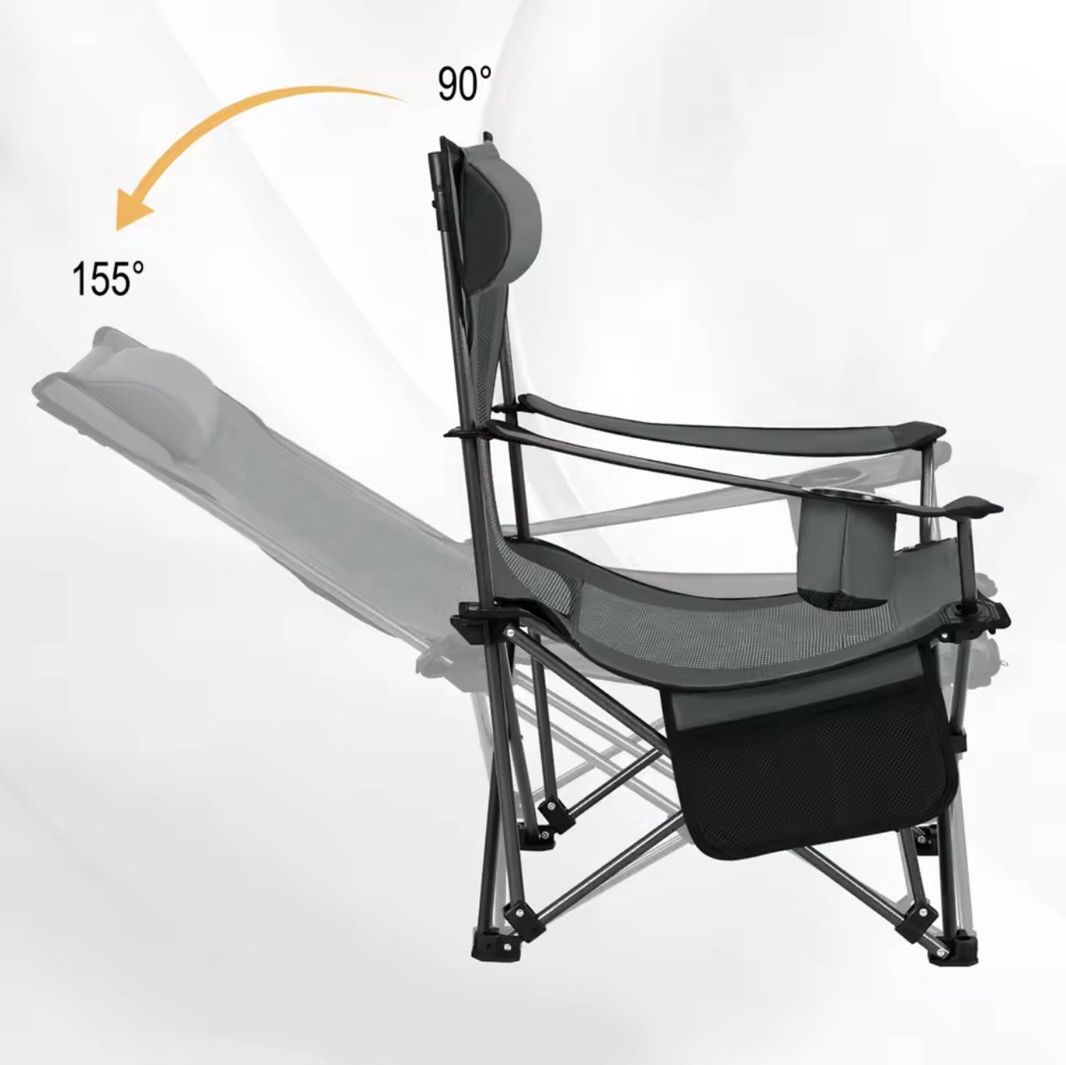 Ligstoel - Ligbed - Camping Stoel - Luxe Ligstoel - Loungestoel - Stoel voor Buiten - Klapstoel Camping - Opvouwbaar - Met Afneembare Voetsteun - Incl Bekerhouder - Incl Draagtas - Verstelbare Rugleuning - Grijs — cadeau in Sport & Outdoor - foto 2