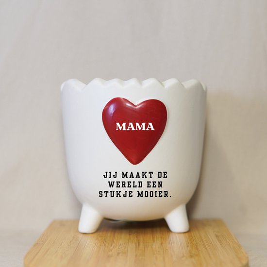 Pot de fleurs Maman, vous rendez le monde plus beau - Faïence Blanche - Petit Cœur Rouge - Cadeau Maman - Fête des Mères - Petit Cadeau Fête des Mères - Cadeau Fête des Mères pour Maman