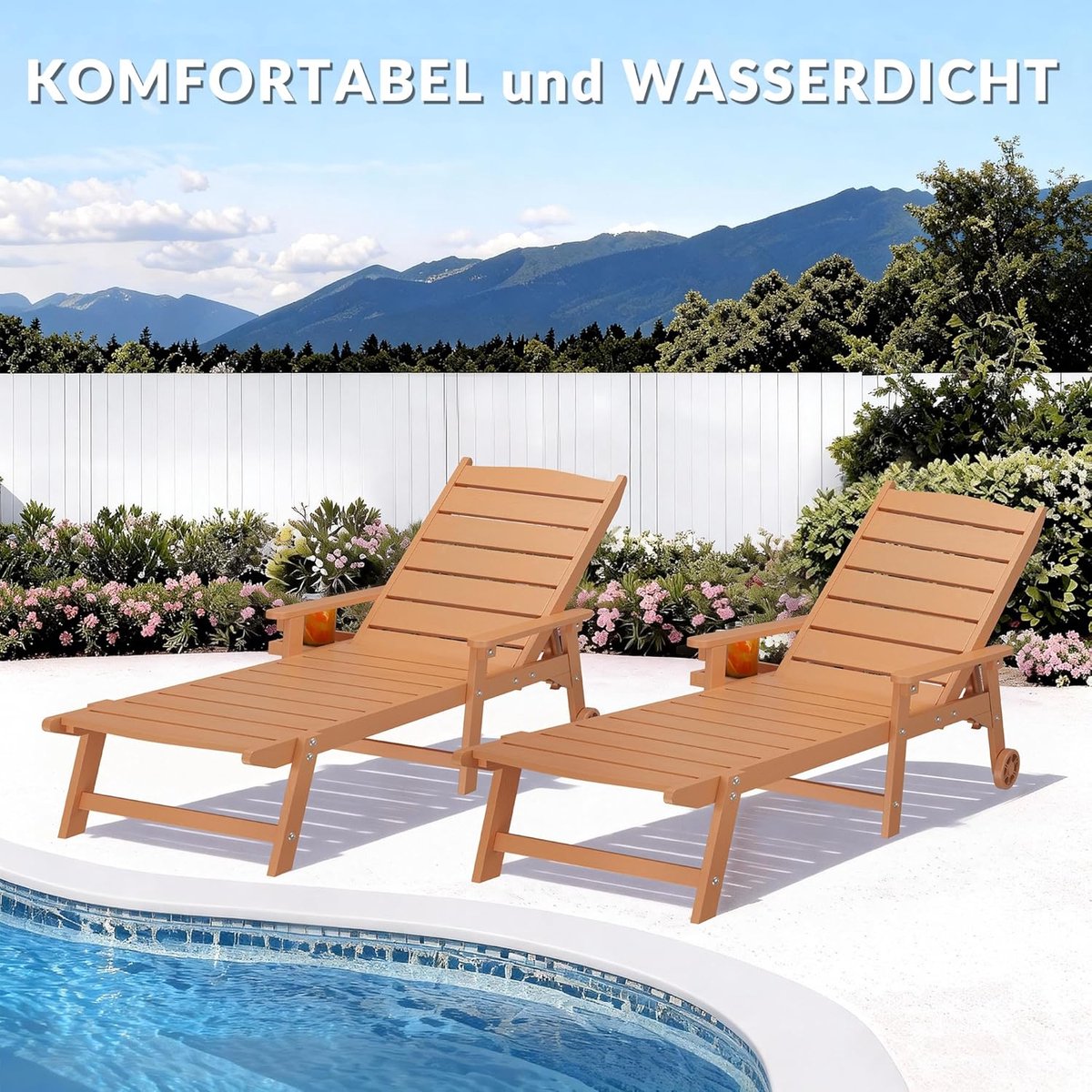ComfortDeck Luxe 2m Ligstoel met Zijtafel en Wielen 194x62x95 cm – 5 Standen Verstelbaar, Volledig Plat, Weerbestendig HIPS Tuin Ligbed