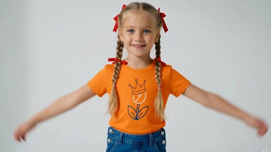 T-shirt Oranje enfant Tulipe & Couronne | Fête du Roi | Hollande | Championnats d'Europe - Championnats du monde - Jeux olympiques | Orange | Enfant 7-8 ans | Taille 128