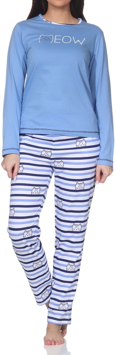 Normann dames pyjama met lange mouwen in kattenlook – ook in grote maten blau