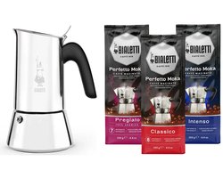 Bialetti Venus Percolator RVS 10 kops + Bialetti koffie proefpakket 3 x 250gr