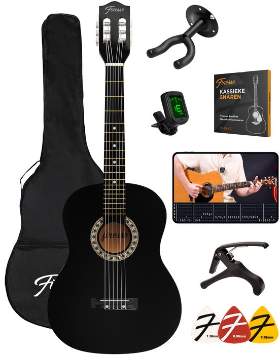 Guitare Acoustique Finesse - Set de Démarrage - Cordes Nylon - Guitare Classique - Guitare Enfant