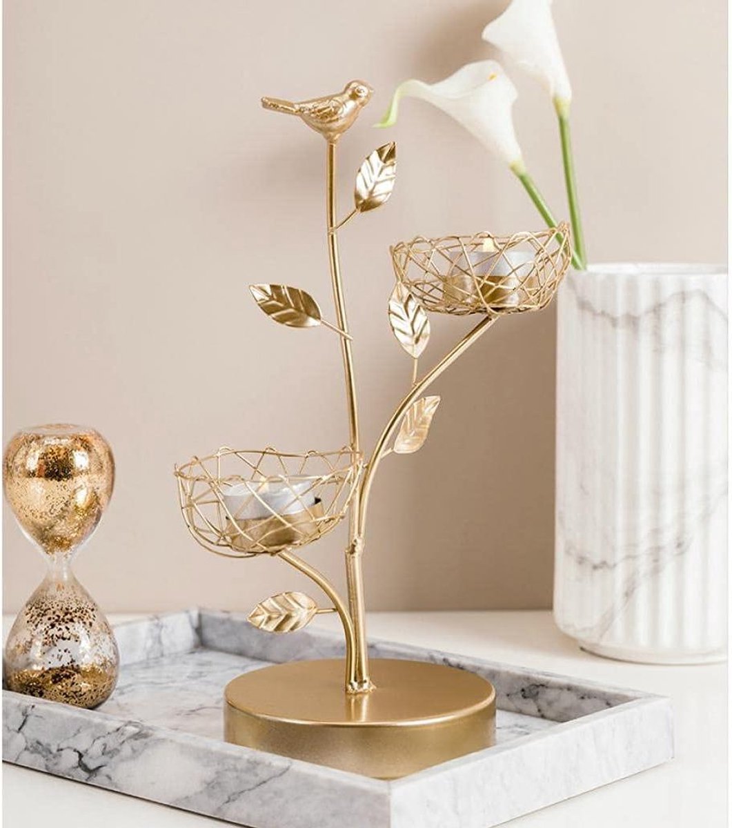 Kandelaars, Kandelaar, Kandelaar Nordic Smeedijzer Vogel En Bladeren Kandelaars Romantisch Diner Goud Home Decor Kandelaar Huwelijksgeschenken-D (Color : D)