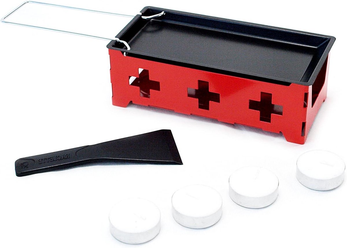 Mini Raclette Set - Kaas Smelter - Gezellig Eten - Compact Ontwerp - Één Maat - Zilver Rood