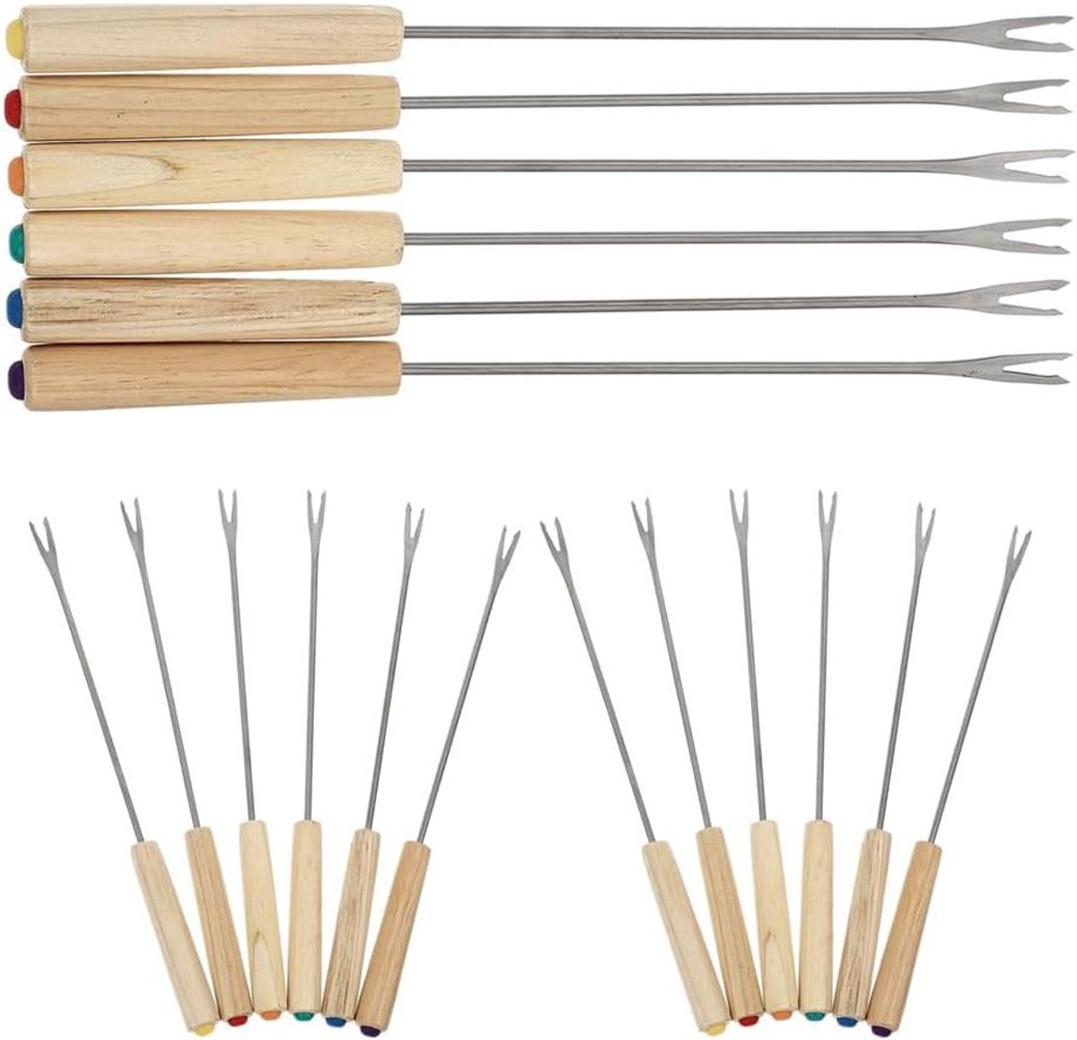 Fondue Vorken - Serveerspiesen - Gezellig Tafelen - Houten Handgrepen - 18 Stuks - Assorti