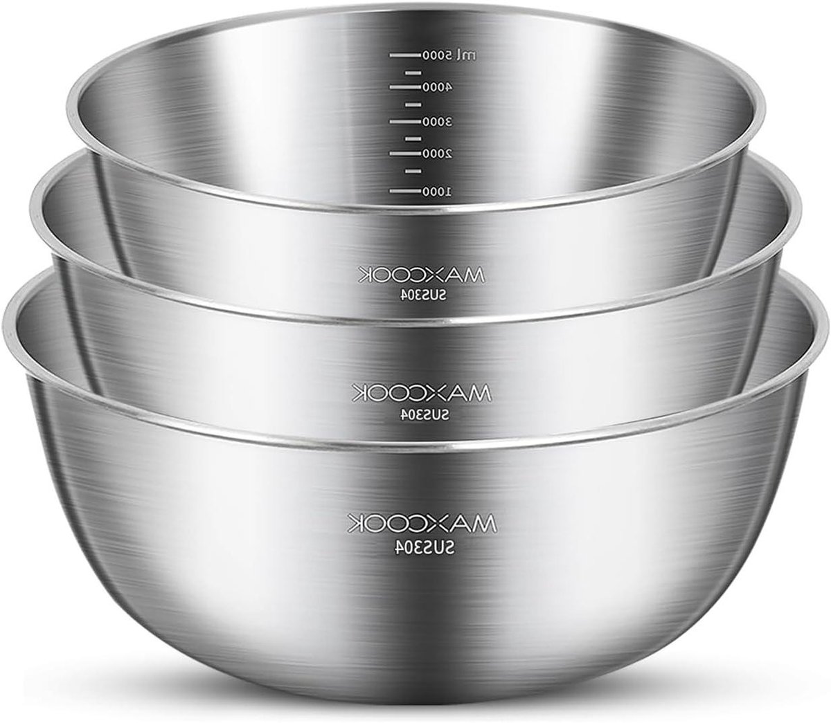 3-delige roestvrijstalen mengkommen set, 0,74 QT 1,9 QT 3,17 QT, voedselveilige 18/8 roestvrijstalen kommen, vaatwasmachinebestendig