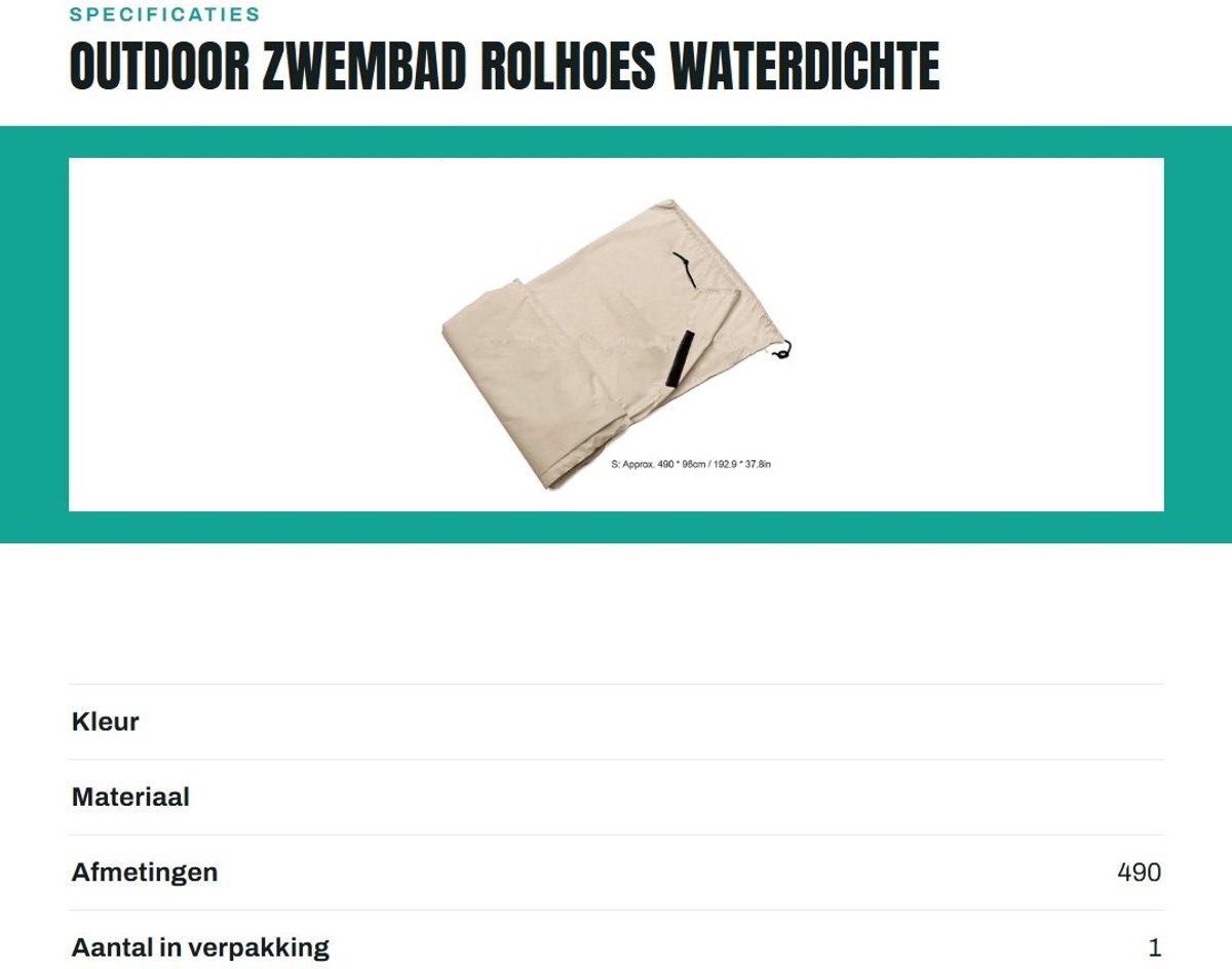Dailygoods- Rolhoes Waterdicht - Stofdicht - Lichtgewicht - Duurzaam - Bescherming - Afmeting 490 x 96 cm - Zwembadafdekking