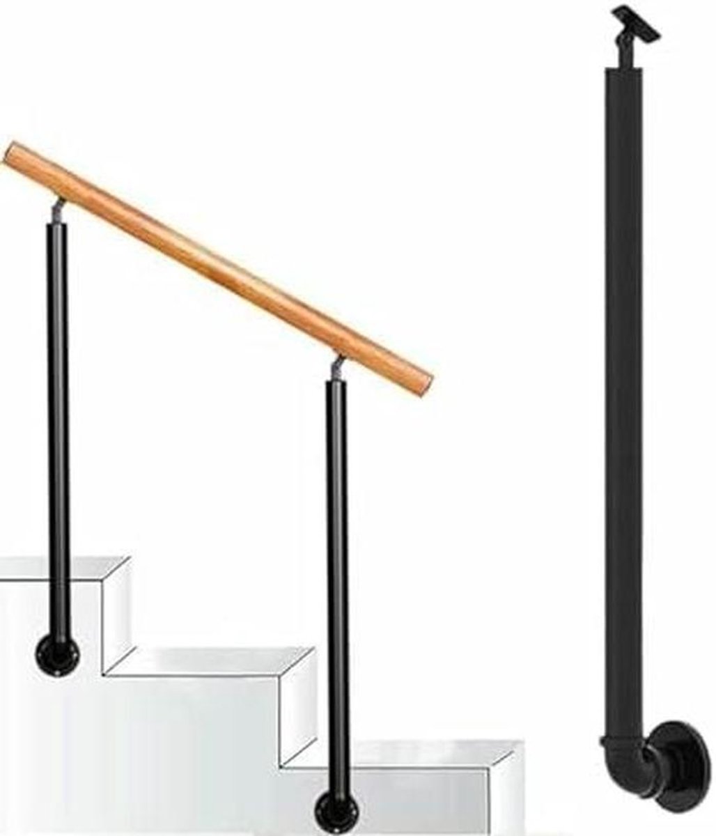 Trapleuning Post - Veranda Paal - Veilige Toegang - Verstelbaar Hoekstuk - 65-110 cm - Zwart