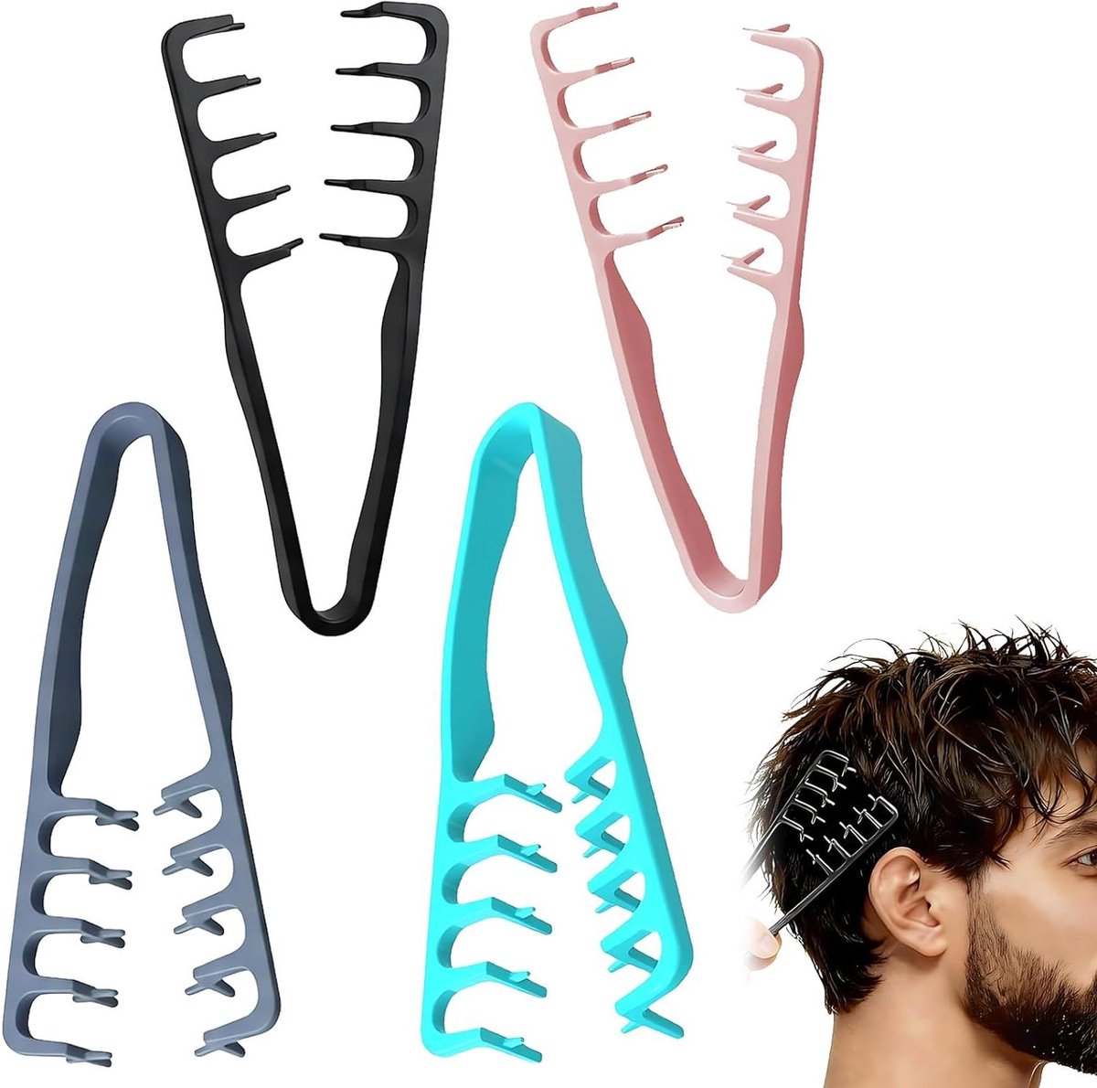 Textuur Kammen Set - Haar Styling Tool - Volume Creëren - Brede Tanden Ontwerp - 4 Stuks - Meerdere Kleuren
