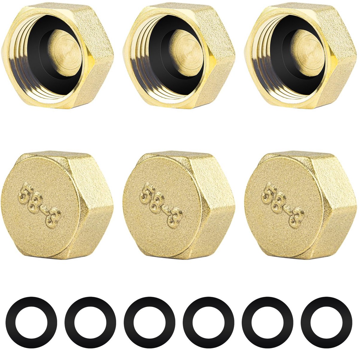 Dailygoods- Tuinslangdop 6 Stuks - Messing Tuinslangdoppen - Waterdicht - Corrosiebestendig - Geschikt voor 1/2 Inch Slangen - Robuust en Duurzaam - Tuinslangstopper