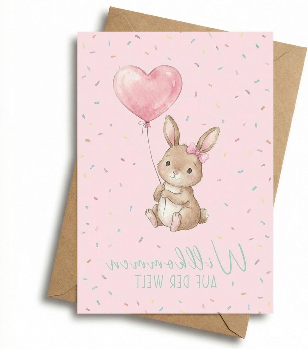 Geboortekaart met envelop - schattige babykaart - stijlvolle hazen - perfect voor geboorte aankondiging - ShopVlot