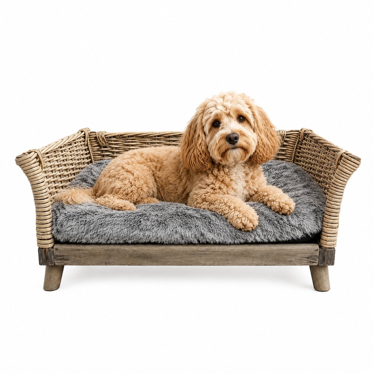 UNUS® Hondenmand hondenbed van wilg met uitneembaar kussen groot