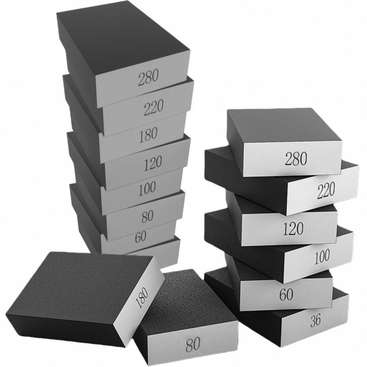 Dailygoods- Schuurspons 16 Stuks - Zachte Schuurspons - Herbruikbare Schuurpads - Korrel 36/60/80/100/120/180/220/280 - Nat/Droog Gebruik - 100 x 75 x 25 mm - Schuurpad