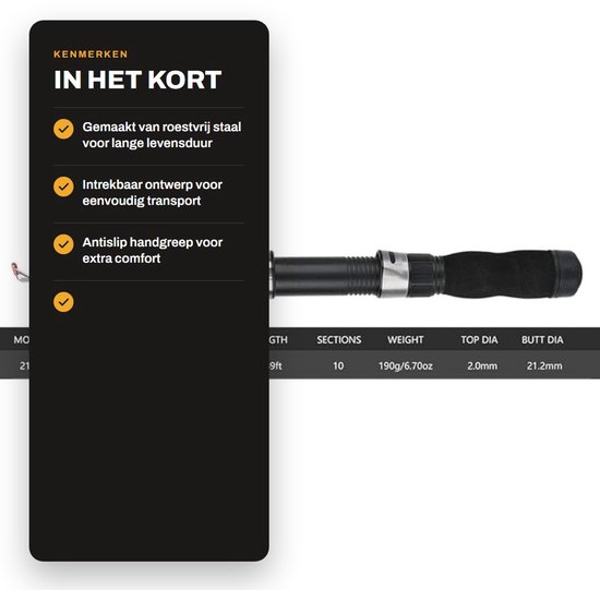 Dailygoods- Hengel Intrekbaar 2.1m - Roestvrij Staal - Draagbaar - Antislip Handgreep - Voor Zee/Zoutwater en Zoetwater Vissen - Stevig en Duurzaam - Visstok van Dailygoods — afbeelding 3