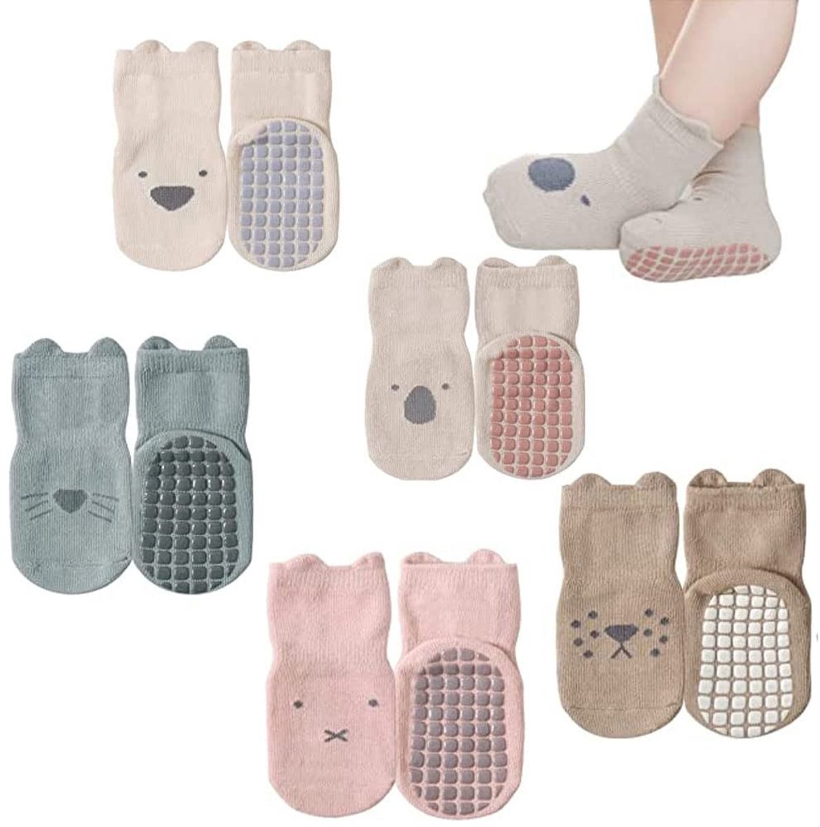 Dailygoods- Kindersokken Antislip - 5 Paar - Katoen - Dierenmotief - Voor Baby's/Peuters - Voetlengte 12-14 cm - Baby Sokken