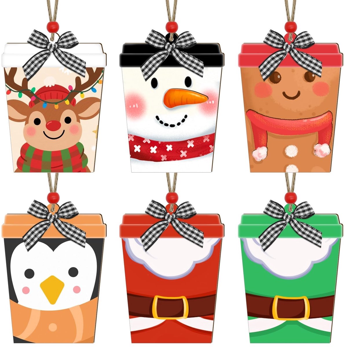 Dailygoods- Kerstcadeaukaarthouder 6 stuks - Houten Kaarthouder/Kassahouder - Kerstdecoraties - Lichtgewicht - Perfect voor Kerstfeesten - Multifunctioneel Gebruik - Kerstdecoratie