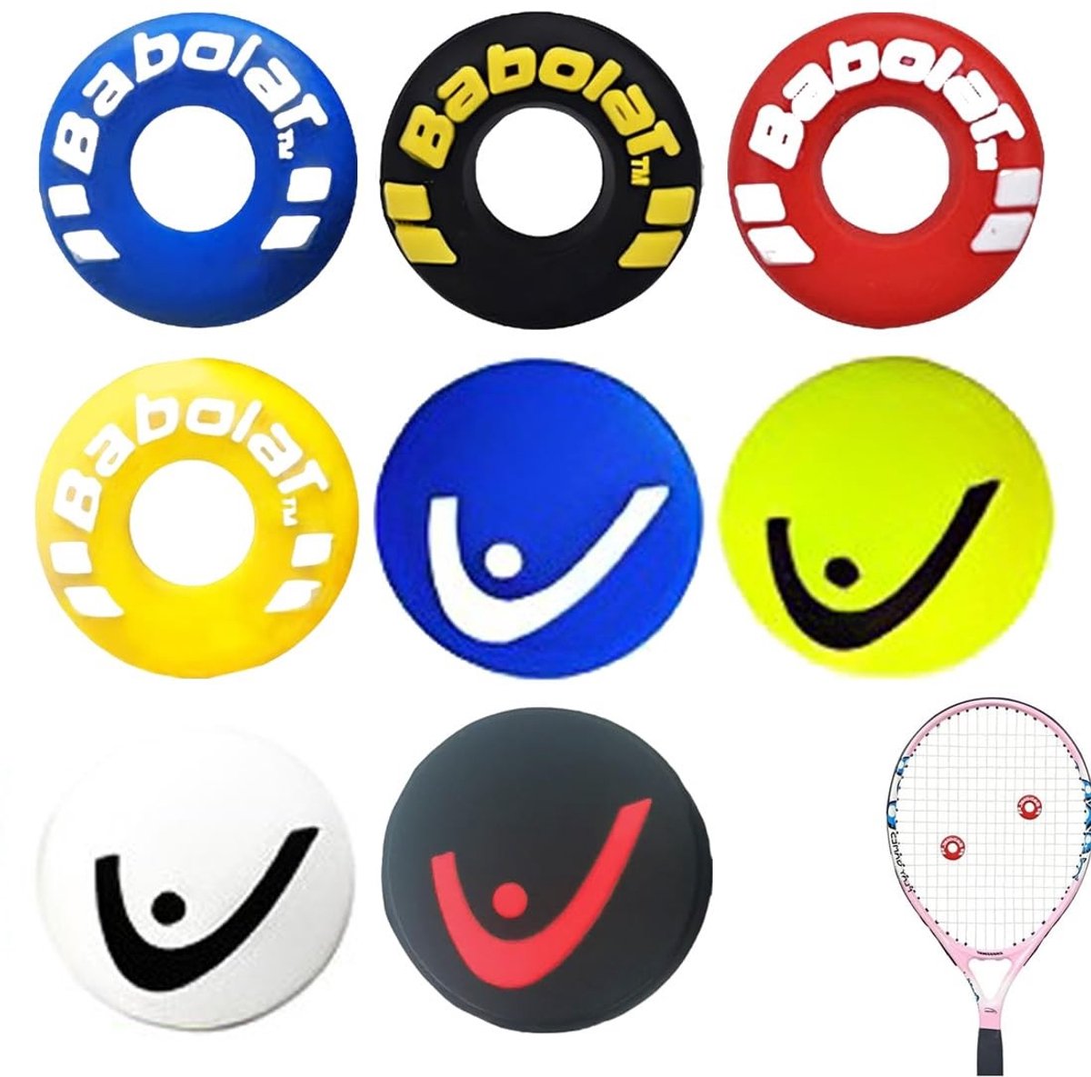 Dailygoods- Trillingsdempers - 8 Stuks - Siliconen - Grappige Schokdempers - Geschikt voor Tennis/Squash/Badminton - Vermindert Vibratie - Tennisdemper