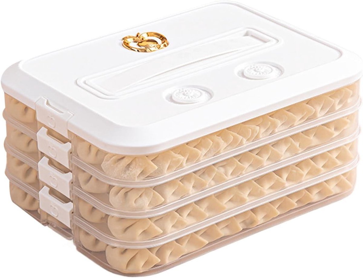 Dumpling Bewaarbox - Voedselcontainer Diepvries - Voedsel Invriezen - 4-Laags Stapelbaar - 30.6x23x14.5cm - Wit