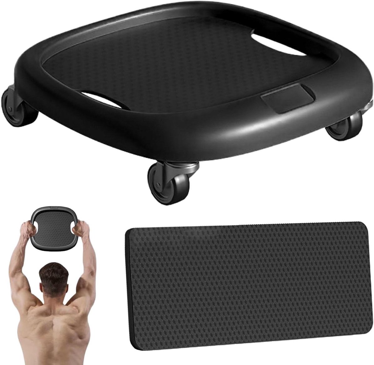 Buikspiertrainer - Buikwiel met mat - Thuis Krachttraining - 360 graden draaibaar - 28 cm wiel - Zwart