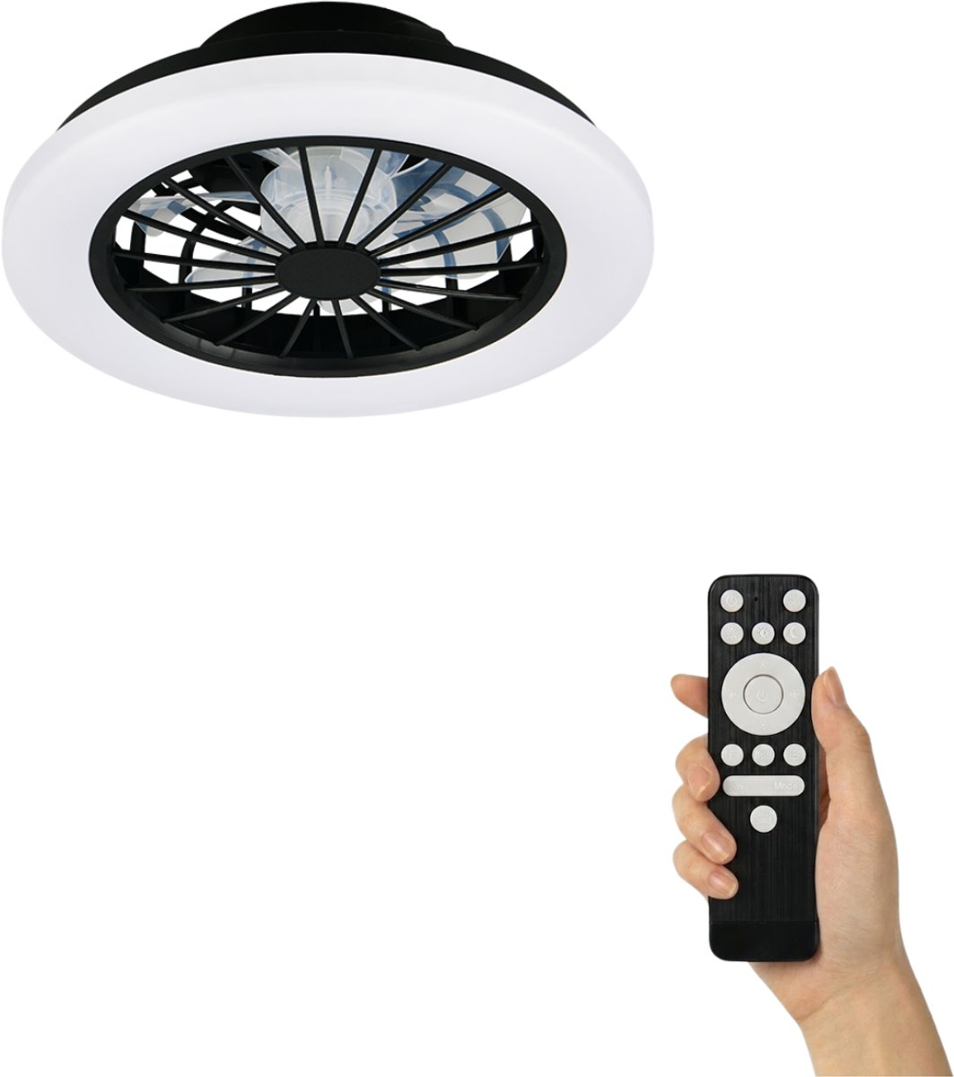 Fantiluxe - Ingrid - Plafondventilator met verlichting - Zwart - Ø38cm - Afstandsbediening - Met lamp - Plafond ventilator - Slaapkamer