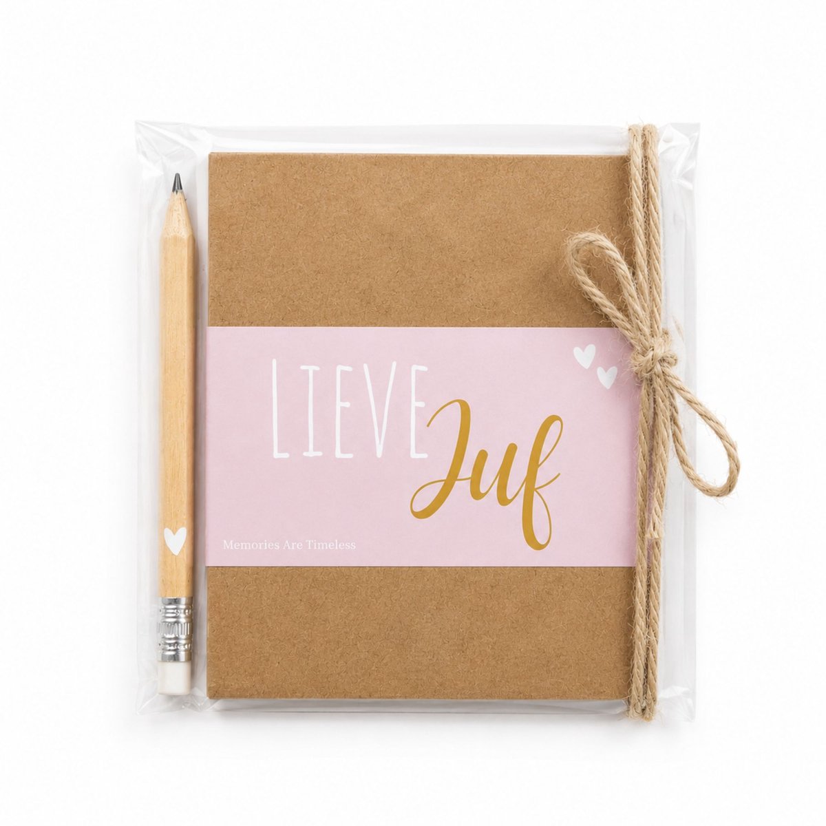 Juf Cadeau Notitieboekje Met Potlood - Lieve Juf - Memories Are Timeless