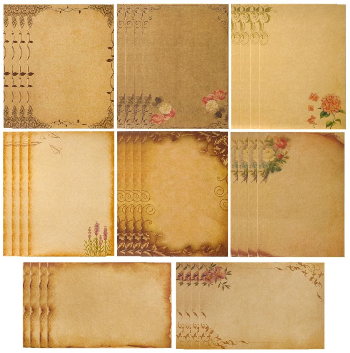 Dailygoods- Briefpapier A5 - 32 Vellen Kraftpapier - Europese Bloemenpatronen - Schrijfpapier - Uitnodigingen - DIY Creatief Schrijven