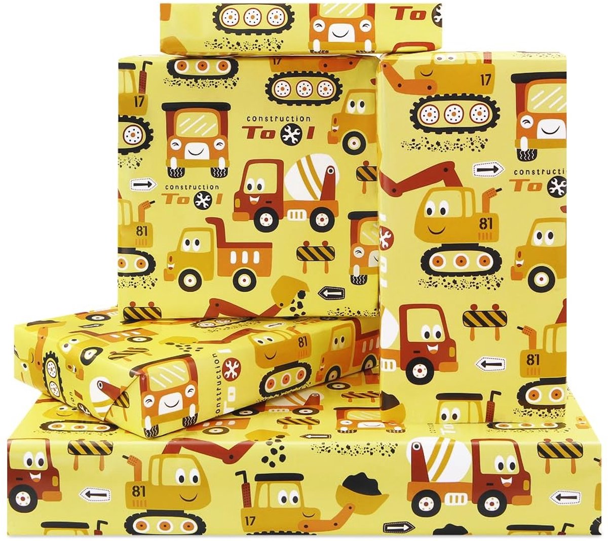 Dailygoods- Inpakpapier Graafmachine Patroon - Inpakpapier voor Kinderen - Cadeaupapier Jongens - Verjaardagsfeest - 50 x 70cm - 6 Vellen