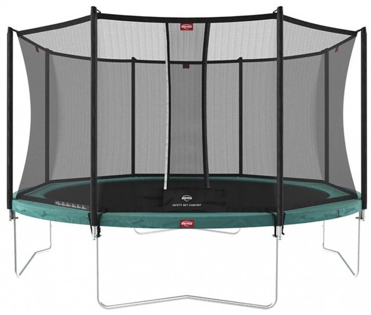 BERG Favorit Regular 380 Trampoline Op Poten - Safety Net Comfort - AirFlow Springdoek - Groen van BERG
