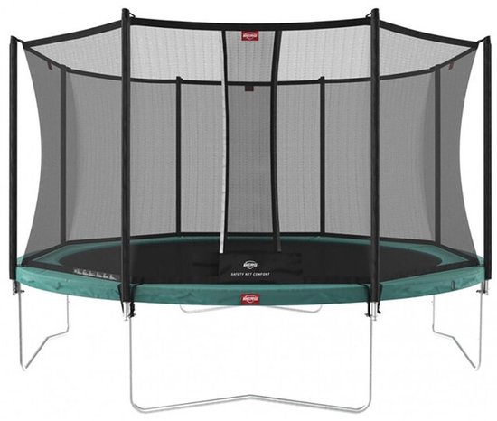 BERG Favorit Regular 380 Trampoline Op Poten - Safety Net Comfort - AirFlow Springdoek - Groen