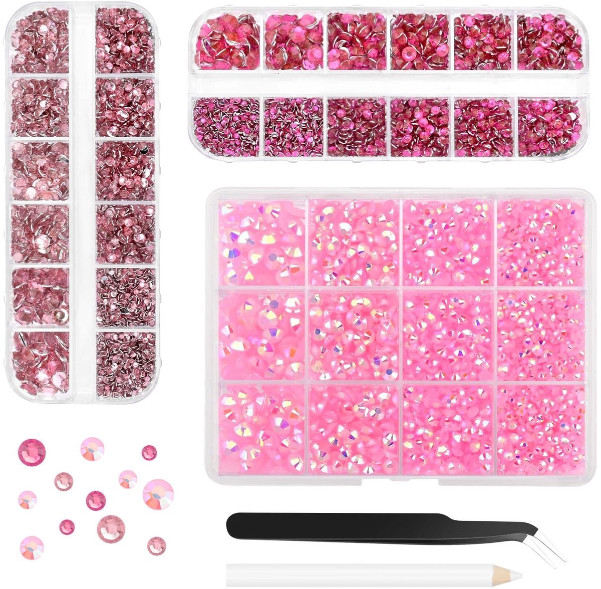 Dailygoods- Strasssteentjes Set 17000 Stuks - Hars - Flatback - Inclusief Pincet - Opnamepen - Geschikt voor DIY en Kleding - Decoratiestenen