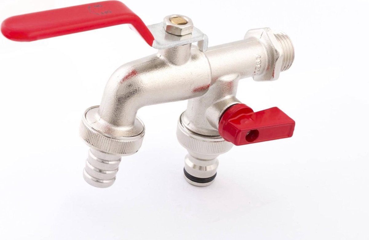 Dubbele tapkraan - 1/2 inch - 2x 3/4 inch - met Gardena koppeling