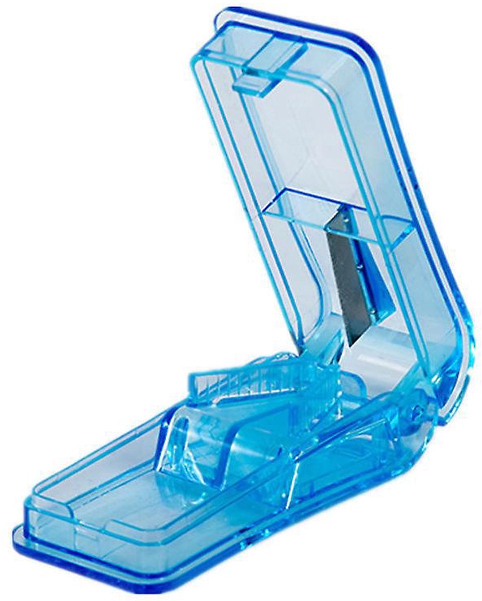 Pillensnijder, professionele pillensplijter voor het doormidden snijden van kleine of grote pillen (blauw)