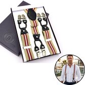 Sorprese - Luxe Chique Bretels - Vintage Sand Stripe - Zwart Leer - 6 Stevige Clips - Bretels Heren Volwassenen - Inclusief Cadeaudoos
