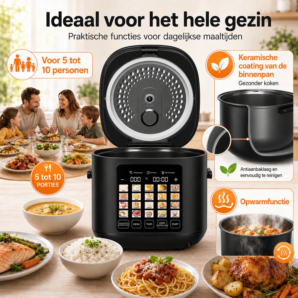 TurboTronic DMC23 Multicooker - Rijstkoker - Stoomkoker- 5 liter - RVS - Zwart thumbnail 3