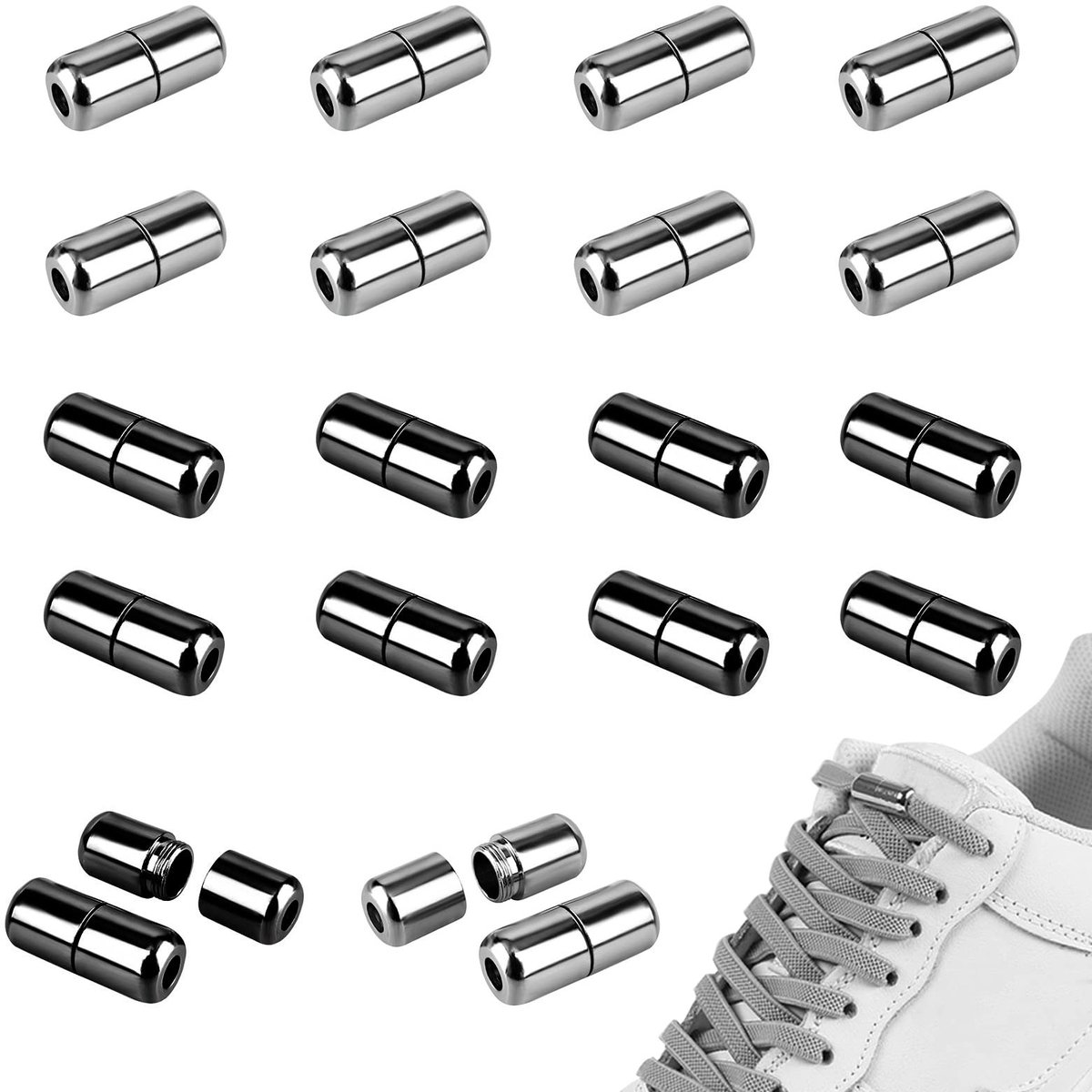 Dailygoods- Capsules voor Veters - 16 Stuks - Metalen Capsules - Elastische Vetersluiting - Hoogwaardige Metaallegering - Duurzaam en Robuust - Vetergesp