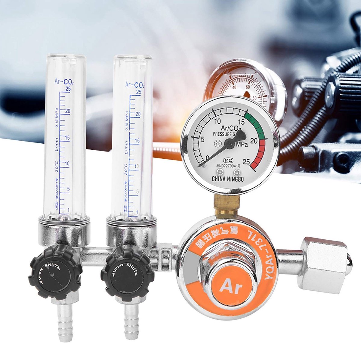 Dailygoods- Drukregelaar Argon - Dubbelpijp - Gasbesparend - Binnendraad G5/8 - Meetbereik 0-25MPa - Gewicht 572 gram - Gasdrukregelaar