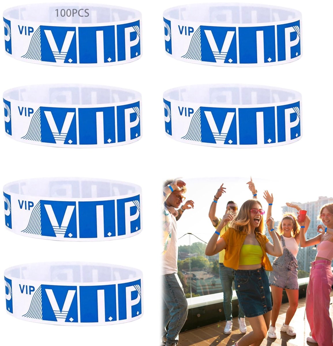 Dailygoods- Discotheekarmbanden 300 stuks - VIP Waterdichte Armbanden - Gepersonaliseerde Armbanden - Evenementen/Feesten - Eenvoudig te Plakken - Levendige Kleuren - Feestarmbanden
