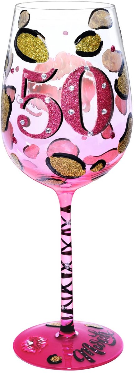 Dailygoods- Wijnglas 15oz - Handgeschilderd - Gepersonaliseerd Ontwerp - Cadeau Voor 50 Jaar - Zorgvuldig Verpakt - Positieve Houding - Cadeauglas