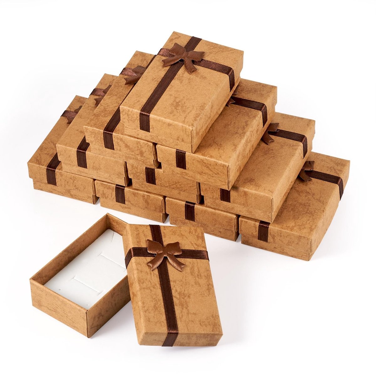 Dailygoods- Sieradenbox 12 Stuks - Rechthoekige Geschenkdozen - Karton - Bruin - 85x50x25mm - Voor Bruiloft/Kerst/Verjaardag - Sieradenverpakking